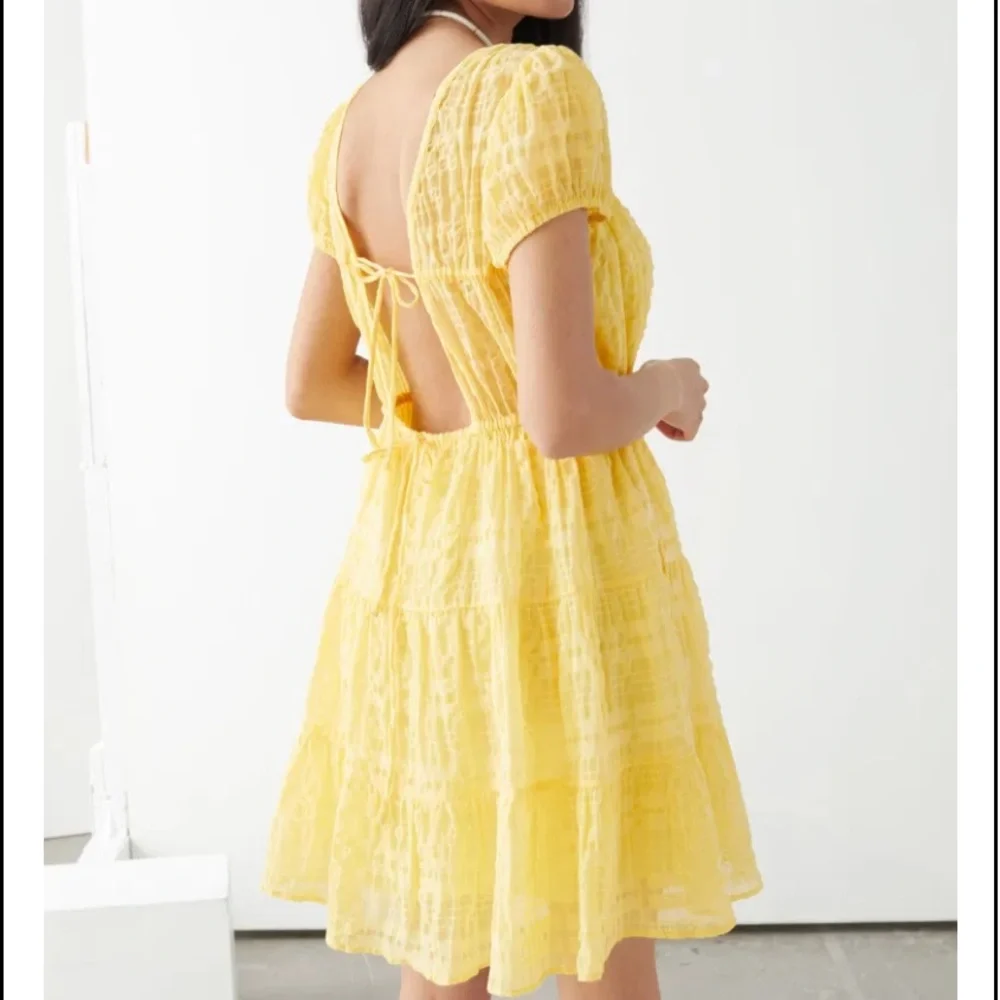 & Other Stories Puff Sleeve Ruffle Bright Yellow Mini Dress LIKE NEW! Size Small - Picture 3 of 6